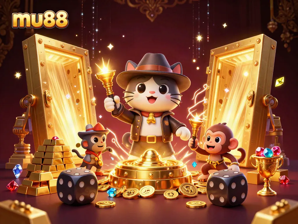 Engage with mu88's captivating casino adventures in a vivid 3D scene full of treasures and excitement.