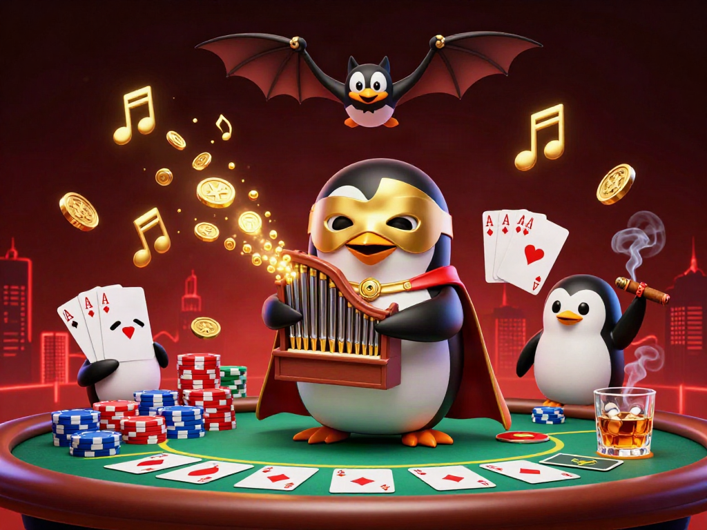 Experience the excitement of mu88 as the phantom penguin orchestrates a golden casino extravaganza.