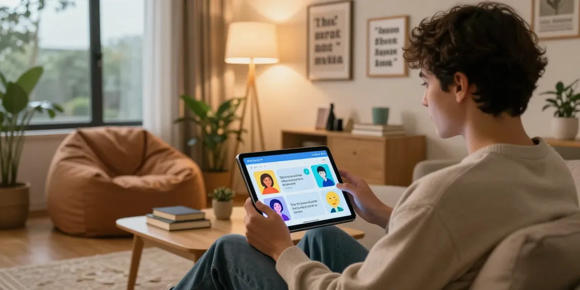 Engage in heartwarming conversations with Crush on AI in a cozy setting, showcasing a user interacting with avatars in a warm atmosphere.