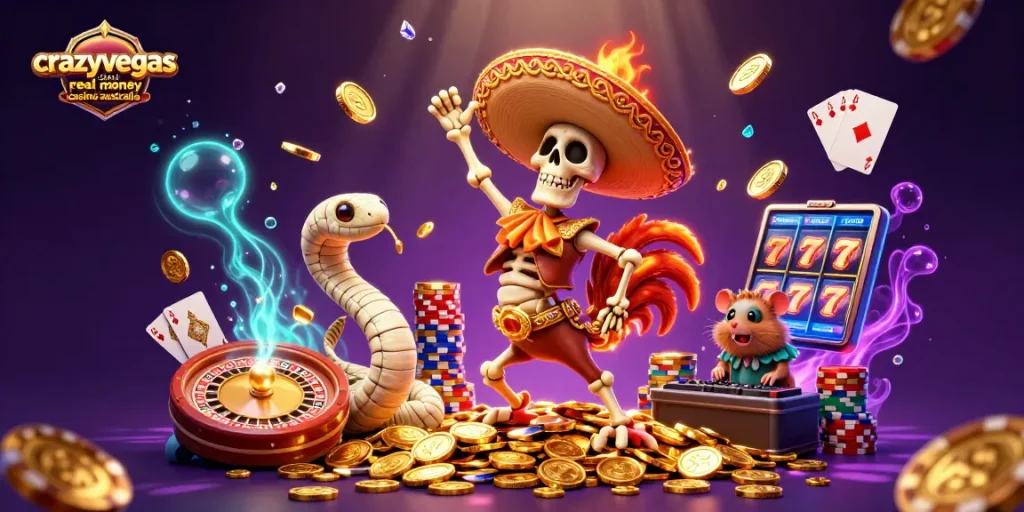 Experience thrilling gameplay at crazyvegas casino real money casino australia with vibrant casino characters celebrating wins.